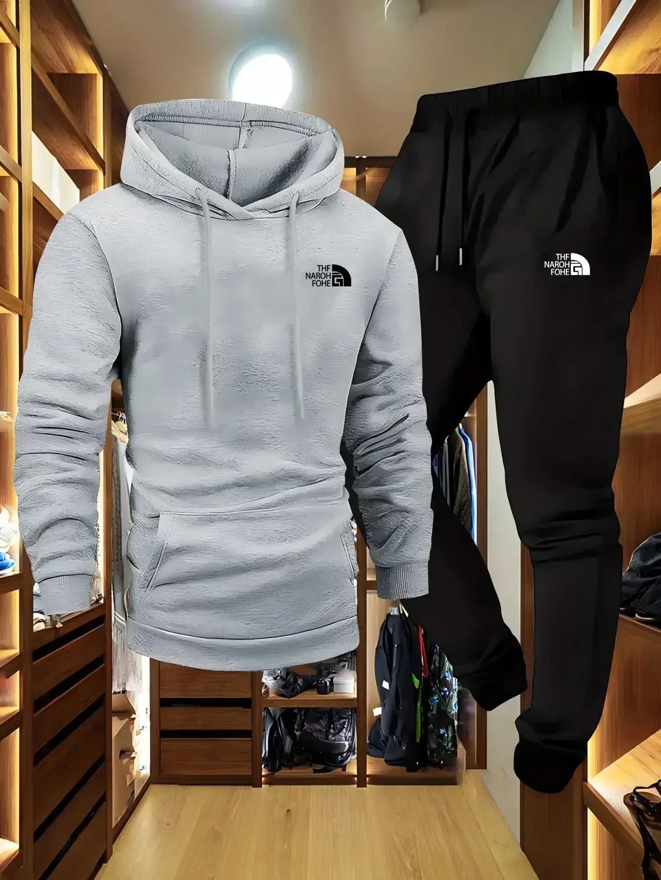Men's Autumn and Winter Pattern Casual Two-Piece Set Hooded Sweatshirt and Pants with Pockets Regular Fit Outdoor Sport Suit